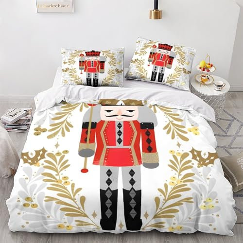 OBABO Christmas Designer 3D Printed Quilt Cover Set, Microfiber Duvet Covers,Nutcracker Luxurious Bedding for Large Bedroom With Zipper Closure Pillowcases Double(200x200cm)