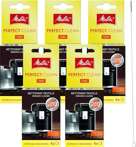 Quvido Pflegeset mit Reinigungsbürste 3mm Borsten und Reinigungstabletten Perfect Clean für Melitta Espresso- und Kaffeevollautomaten, 20 Tabletten einzelnt verpackt