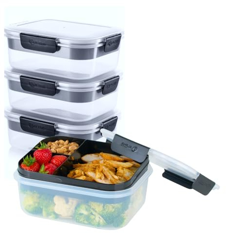 Alpha Designs | Lunch Box Food Containers 3 Pack with Bento Tray and Lids Meal Prep Containers Reusable | 2100ml