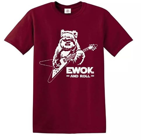 Ewok and Roll Guitar T-Shirt Funny Rock Music Joke Rude Novelty Gift Top Tee (Maroon White Print, M)