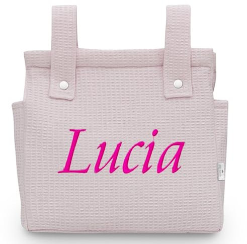 various - Talega para silla de Paseo Bolso Panera Carrito Bebe -Personalizable Nombre Bebé Bordado con Diseño Práctico y Funcional Cierre con Cremallera olso organizador de muselina Color Rosa