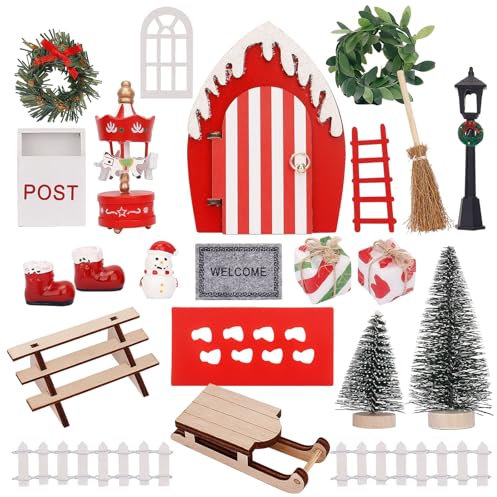 Wichteltür Set, Wichtel Zubehör, Wichteltür Komplettset, mit Feentür, Briefkästen, Stiefel, Leiter, Weihnachtsbaum DIY Dekoration für Weihnachten