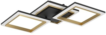 EGLO LED Deckenleuchte Calliera, Deckenlampe dimmbar in Stufen | Stufen, Büro- und Küchenbeleuchtung, Metall und Kunststoff schwarz und Messing, neutralweiß, 31 x 59,5 cm