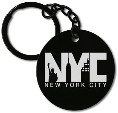 New York City NYC, art, porte-clés, gravé, étiquette, cercle, épingle, Noir , taille unique