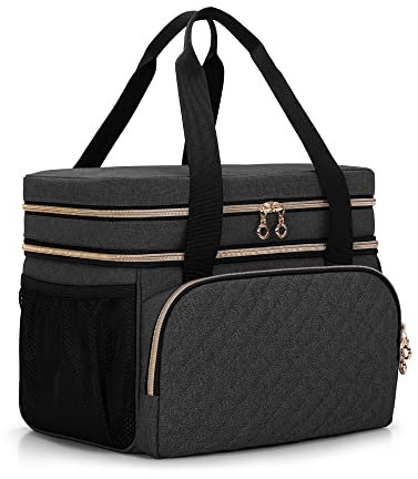 Luxja Double Layer Breast Pump Bag Compatible with Spectra S1 and S2, Pump Bag for Breast Pump and Extra Parts (Suitable for Home or Travel Use, Patent Design, Bag Only), Black