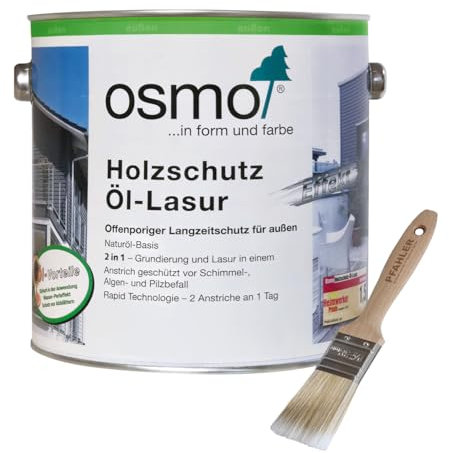 Osmo Holzschutz Öl-Lasur Effekt 1143 Onyxsilber 2,5l Holzschutz-Anstrich mit Metallic-Effekt auf Naturölbasis für alles Holz im Außenbereich + Pfahler-Pinsel