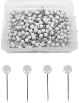 Werownsgso 300 Stück Rundkopfnadeln, 4mm Karte Nagel Pinnadeln, Pinnwandnadeln Mit Plastikbox, Reiszwecknadeln Rund, Pinwand Pins für Landkarte, Fotos, Korkplatte, Stoffmarkierung,DIY (Weiß)