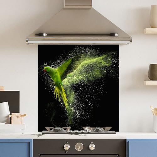 Toughened 6mm Glass Kitchen Splashback 70 x 75cm Green Parrot - Polished Edge Heat Resistant Back Splash for Cookers Hob
