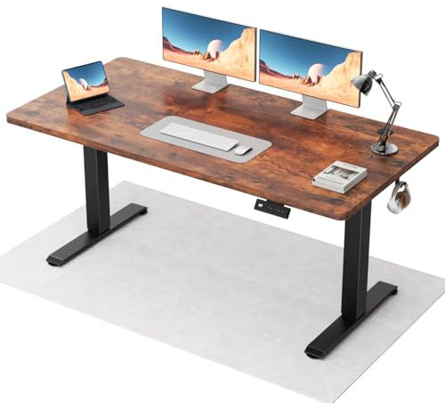 Flamaker Höhenverstellbarer Schreibtisch Ganze Tischplatte 140 x 60 cm Elektrischer Schreibtisch Höhenverstellbar für Steh-Sitz, Computertisch mit Memory-Funktion,Standing Desk,Vintagebraun