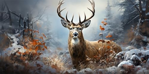 Cerf Peinture par Numéros pour Adulte, Peinture Numero Paysage Enneigé Peinture Numero Enfant Loisir Dreatif, DIY Peinture Acrylique avec peintures et 3 pinceaux, Tableau Decoration Murale, 90x180cm