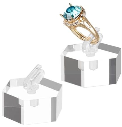 AHANDMAKER 2 Stück Sechseckiger Acryl Ringständer transparent | Klarer Ringschaukasten als Schmuck Organizer, ideal für Ringe auf Arbeitsplatte, Messen und Heimdekoration