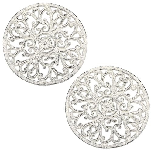 SUMTree 2 Pcs 6.7’’ Retro Rusty Round Cast Iron Trivets, Decorative Heavy Duty Hot Pot Holder Mat, Vintage Pattern Cast Iron Trivet with Rubber Pegs for Kitchen Dining Table