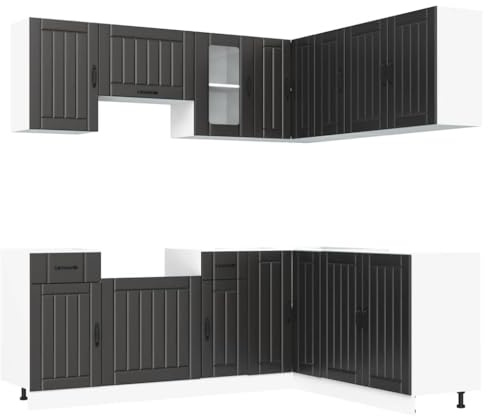 vidaXL 11 Piece Kitchen Cabinet Set Kalmar Black Engineered Wood