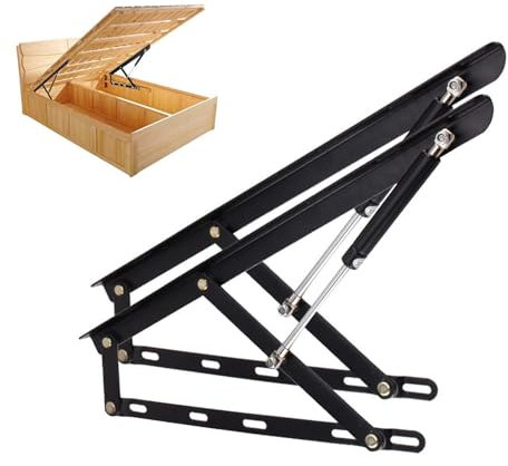 Kit de mecanismo de elevación de cama de almacenamiento de 1 par, juego de bisagras de marco de cama de almacenamiento elevable, kit de elevación de cama con resorte de gas de alta resistencia para di
