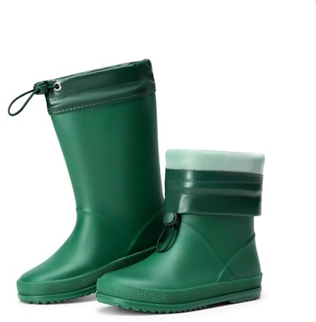 DREAM PAIRS Kids Stivali da Pioggia con Cordoncino Regolabili Stivali da Pioggia in Gomma Leggera Antiscivolo per Ragazzi e Ragazze,Size 36,Verde Scuro,SDRB2401K