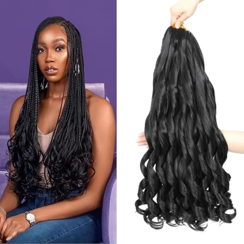 French Curl Braiding Hair 24 Inch 8 Packs Curly Braiding Pre Stretched French Curls Braiding Extension Curl Crochet Braids Spiral Braiding Extensions (1B#, 24 Inch (Pack of 8))
