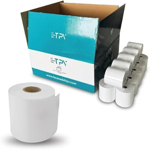 10 Rollos de Etiquetas Térmicas Adhesivas 80x80 - Cinta Continua de Papel Adhesivo y Térmico - Compatible con Impresora de Etiquetas Adhesivas y Etiquetadora Térmica - Uso en Almacén, Oficina y Hogar