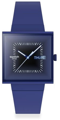 Swatch Squarely Blacklight, blau, Riemen