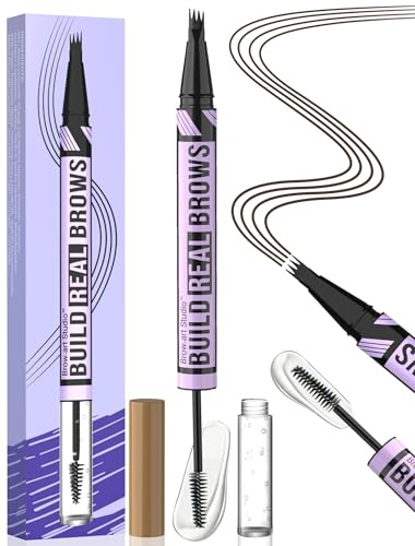 iMethod Augenbrauenstift und Augenbrauengel - microblading augenbrauenstift mit 4-Gabel-Spitze & Brow Gel Clear, Magischer 2-in-1 Dual-Ended eyebrow pencil für voller aussehende Brauen, Dark Brown