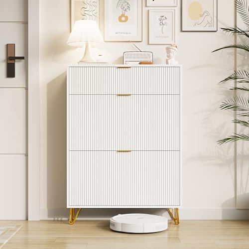 Schuhschrank für den Eingangsbereich, weißer Schuh-Organizer mit 3 Klappschubladen, freistehende Schuhaufbewahrung, eleganter Schuhregal Organizer für Flur