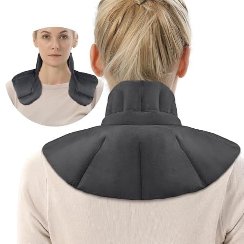 Telepepe Körnerkissen Nacken Schulter für Mikrowelle, Kirschkernkissen Nacken Schulter, Nackenkissen mit Kragen,100% natürliche Füllungen Geschenke für die Familie, Wärme-/Kältetherapie(Grau)