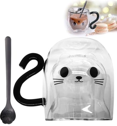 O³ Tasse Chat Noir, Tasse à cafe Double Paroi 250ml | Mug infusion, thé, Latte Macchiato, cappuccino - Cadeaux Noël, Valentin, Anniversaire femme, homme, Maman, Amie (NoirVerre)