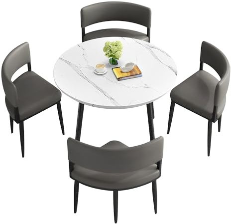 NWRYSM Mesa Comedor Redonda con Sillas 4 Conjunto Mesa y Sillas Cocina con Asientos Cómodos y Patas de Metal para Salón Oficina 90X75CM