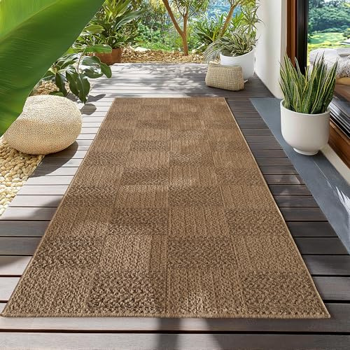 Teppium In- & Outdoor Teppich robust, wetterfest & pflegeleicht im natürlichen Jute-Look, ideal für Wohnzimmer, Küche, Terrasse, Garten und Balkon, 80x250 cm