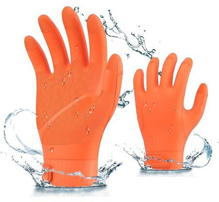 Vgo... 1 Paar Nahtlose Arbeitshandschuhe, Chemische Beständigkeit Wiederverwendbare Handschuhe, Wasserdicht, Rutschfest, für Chemische Industrie, Lebensmittel- und Fischverarbeitung(TP1147,XL,orange)