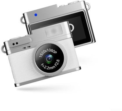 Cámara digital compacta con pantalla LCD de 0.96 pulgadas 1080P HD Mini cámara portátil para grabación de video fotográfico 30FPS Ligero 17.5g Memoria extendida 128G (blanco)
