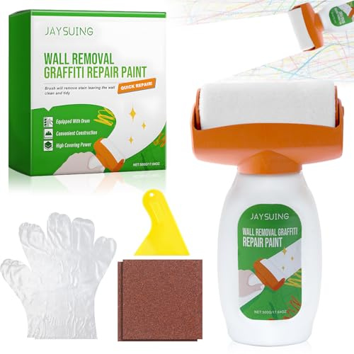 HA BIN Rouleau de peinture blanche, 500 g, brosse de réparation murale, 2 en 1, rouleau de peinture, petite brosse de réparation murale à rouleau, pour réparer les taches et les murs endommagés