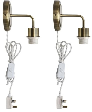 Set of 2 Toby - Antique Brass Plug in Wall Light Fittings Only
