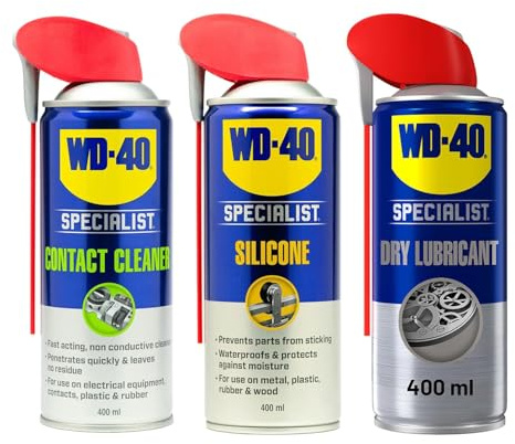 WD-40 Specialist Spray Bundle, 400ml - Dry Lubricant, Silicone Lube & Electrical Contact Cleaner, Fast-Drying, No Residue Formula, Multi-Surface Maintenance for Home, Garage & Car