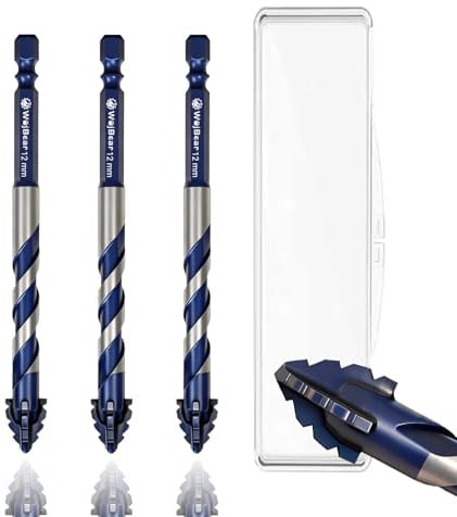 WojBear 3 PCS 12mm Masonry Drill Bits Set, YG6X Tungsten Carbide Drill Bit for Masonry, Concrete, Marble, Brick, Tile, Wood, Glass, Plastic（12,12,12mm）