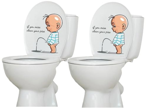 2Pcs If You Miss,Clean Your Piss Toilet Sticker, Funny Seat Sticker Bathroom Wall Decal, Waterproof Vinyl Wall Art Sign Decor Toilets Lid and Tank Covers DIY Removable Waterproof Toilet Lid Decals