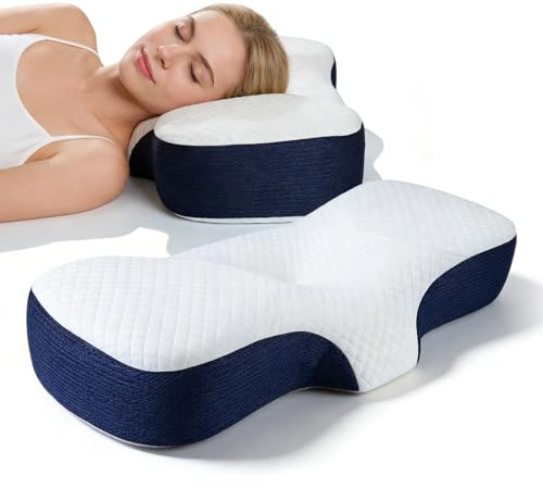 Nackenkissen Kopfkissen, Memory Foam Kissen, Ergonomisches Kopfkissen Orthopaedisches Schlafkissen Fuer Seiten Ruecken Bauchschlaefer mit Waschbarem Bezug Stuetzkissen Fuer Erholsamen Schlaf 1er Pack