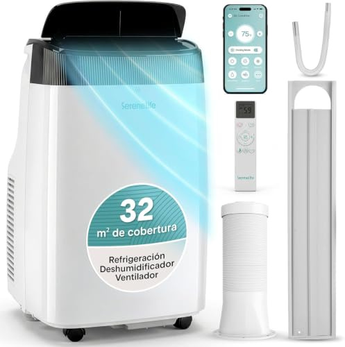 SereneLife Condizionatore Portatile 7000 BTU con WiFi, 3 in 1 Raffreddamento, Ventilatore e Deumidificatore, Timer 24h, Copertura fino a 41,8 m², Kit Finestra e Telecomando