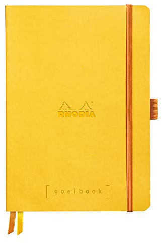 Rhodia 117776C Notizheft Goalbook (DIN A5, 14,8 x 21 cm, kariert, praktisch und trendige, mit weichem Deckel, 90g, elfenbeinfarbigem Papier, 120 Blatt, Gummizug, Lesezeichen) 1 Stück, Gelb
