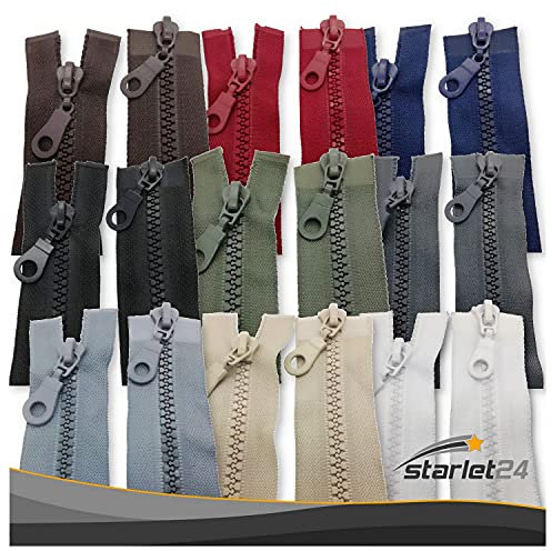 Starlet24® Reißverschluss 2-Wege Kunststoff 5mm teilbar, Reißverschlüsse Plastik-Zähne für Jacken Koffer Zelte Schutzhüllen Taschen - Schwarz 75 cm