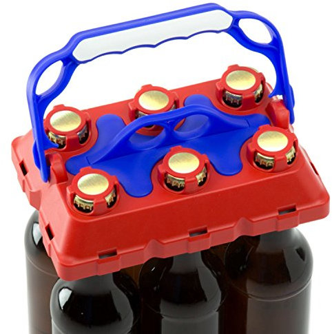 CLICK-IT BOB The Bottle Buddy Flaschenträger I Trage-Hilfe für bis zu 6 Bier-Flaschen I cooles & praktisches Gadget für Deine Party - für 0,33 l Glas-Flaschen I Bottle Carrier (rot/dunkelblau)