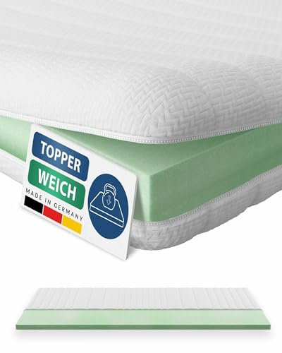 AM Qualitätsmatratzen Topper 80x200cm weich - Made in Germany - Oeko TEX zertifizierter Matratzen Topper 80x200 H2 - Anpassungsfähige & Weiche Matratzenauflage 80x200 mit wachbarem Bezug