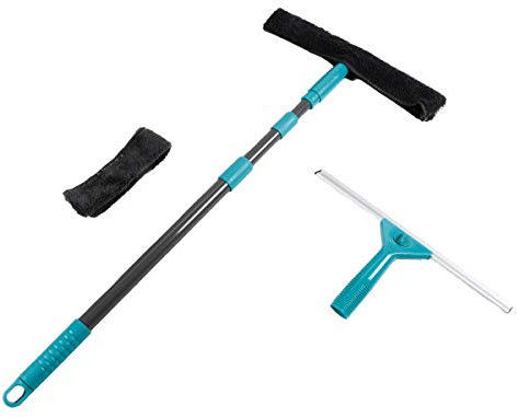 Fensterreinigungs-Set, 5-teilig, austauschbare Aufsätze, Fenster Wischer + Abzieher, Teleskopstange ca. 57-130 cm