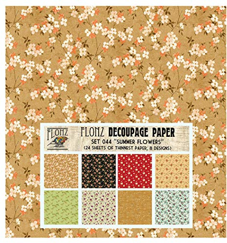 Decoupage Paper Pack (24 Sheets 6x6) Summer Flowers FLONZ Vintage Styled Paper for Decoupage and Craft