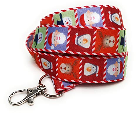 Lanière tour de cou fantaisie pour porte-badge d'identité, bonhomme de neige, flocon de neige, Père Noël, Rudolph (personnages de Noël)