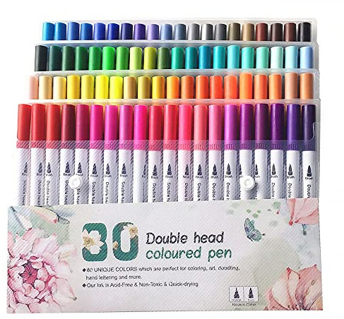 SENRISE Kunstmarker, flexible Pinselstifte, Aquarellstifte, Doppelspitze, Pinselstifte für Kinder und Erwachsene, 80 Farben, 80 Stück