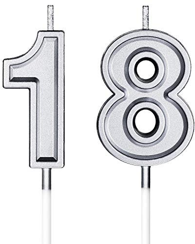 BBTO 18. Geburtstag Kerzen Kuchen Nummer Kerzen Alles Gute zum Geburtstag Kuchen Topper Dekorationen für Geburtstag Hochzeit Jahrestag Feier Zubehör (Silber)