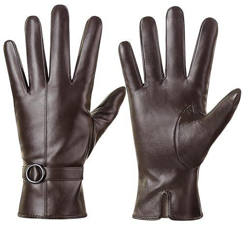 Damen Winter Lederhandschuhe Touchscreen Texting Warm Fahren Lammfell Handschuhe (Coffee, S)