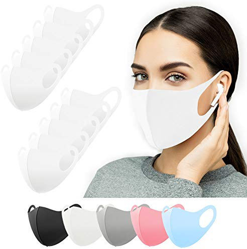 TubeRoo Stoffmaske 10 Stück weiß für ältere Kinder Jugendliche Erwachsene, Mundschutz Maske waschbar, Behelfsmaske Alltagsmaske Gesichtsmaske Damen Herren