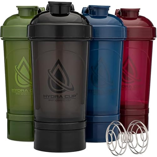 Hydra Cup Aufbewahrung, Shaker-Flaschen für Protein-Shakes, Shaker-Becher mit Kugel, Schneebesen, Shaker-Flasche mit Aufbewahrung, Nahrungsergänzungsmittel und Pillenaufbewahrung, BPA-frei, dunkle