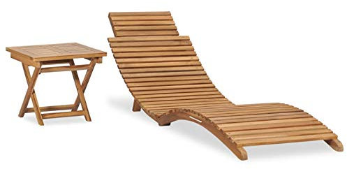 Festnight Klappbare Sonnenliege mit Tisch Holz-Sonnenliege Holzliege Geschwungen Hollywoodliege Klappbar Gartenliege Liegestuhl Lounge-Set Gartenmöbel Massivholz Teak